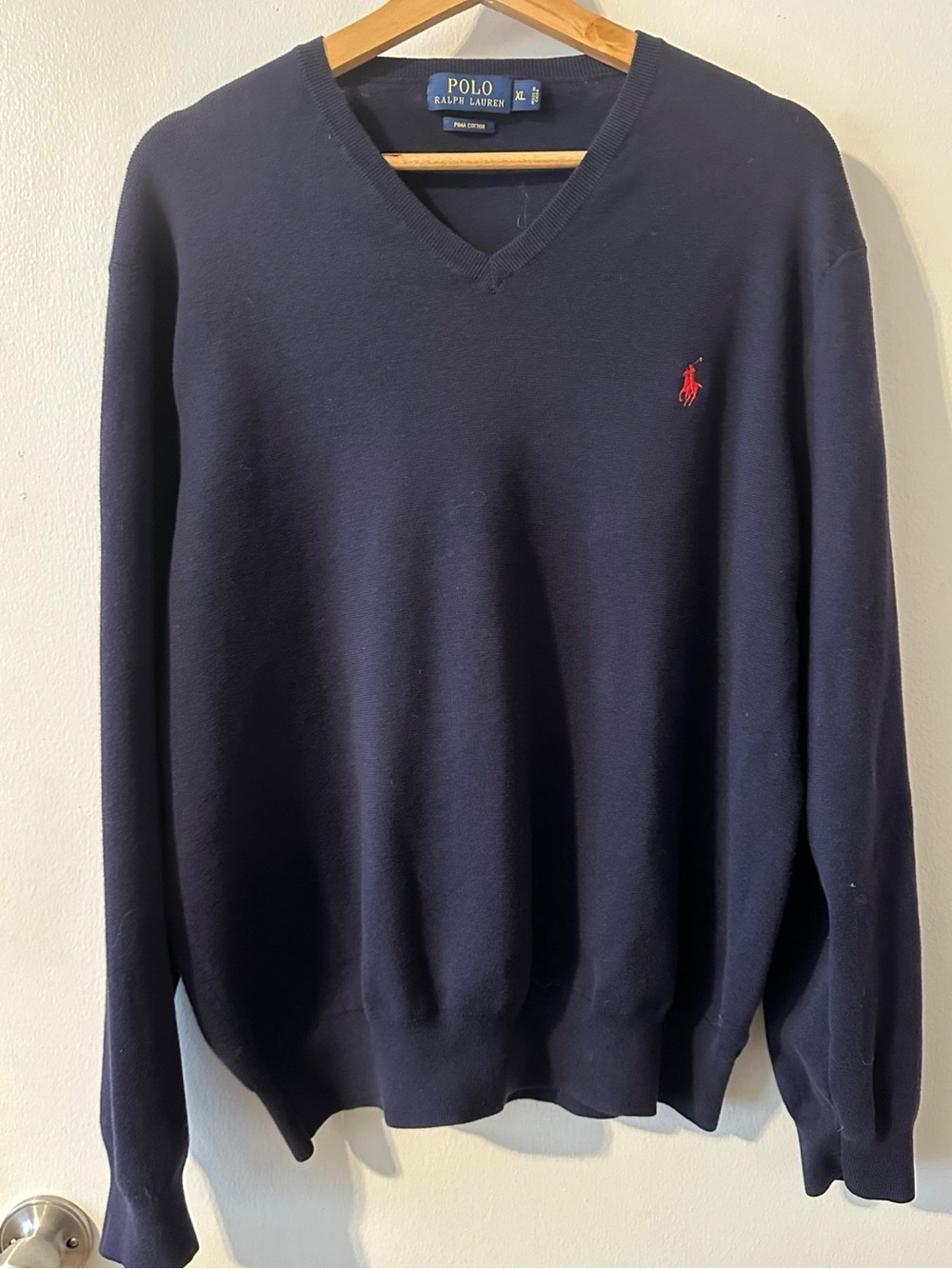 Polo Ralph Lauren Men’s  Navy Blue Pima Cotton V-Neck Sweater Size XL